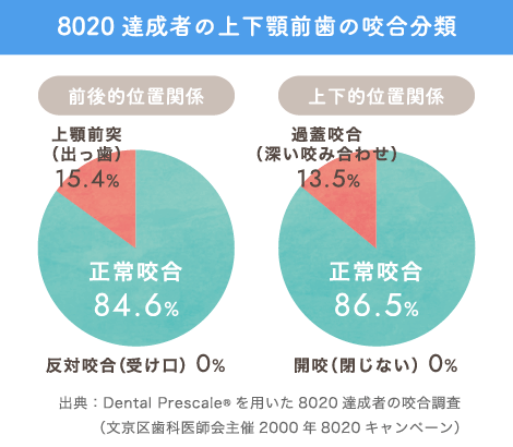 8020達成者の上下顎前歯の咬合分類