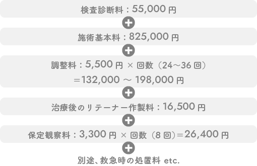 別途、治療後の保証期間内の経過観察料や、救急時の処置料 etc.